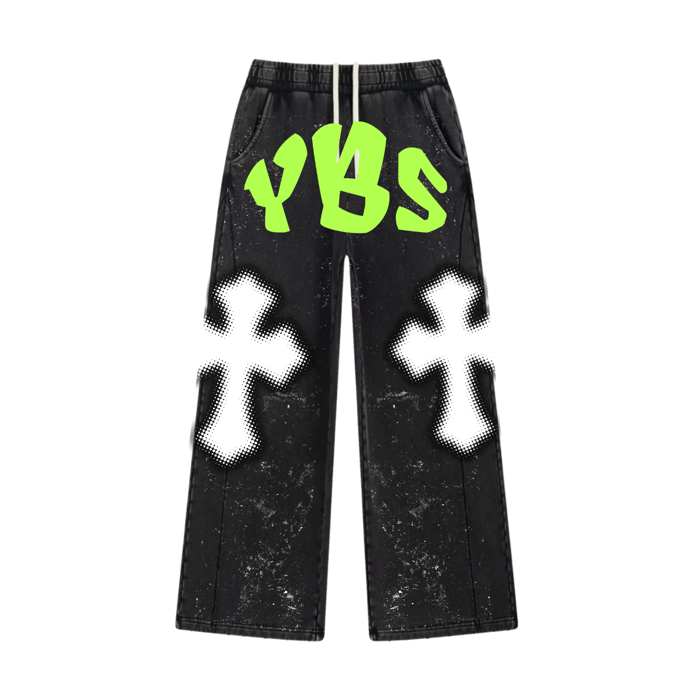 YBS Heavyweight Cross Acid Washed Joggers - Black