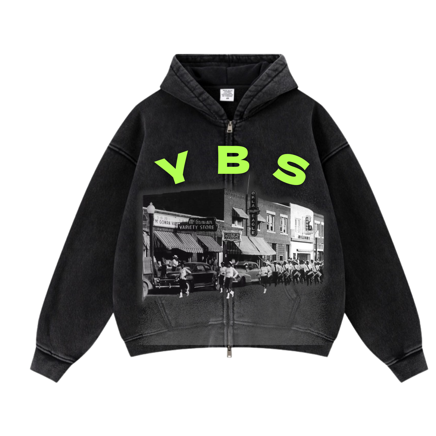 YBS Heavyweight Black Wall Street Washed Hoodie - Black