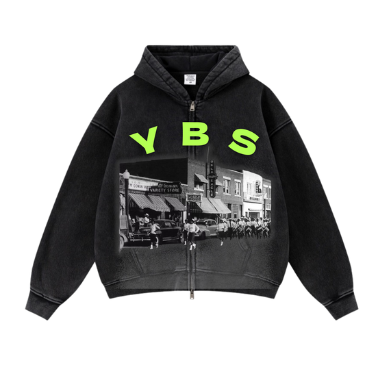 YBS Heavyweight Black Wall Street Washed Hoodie - Black