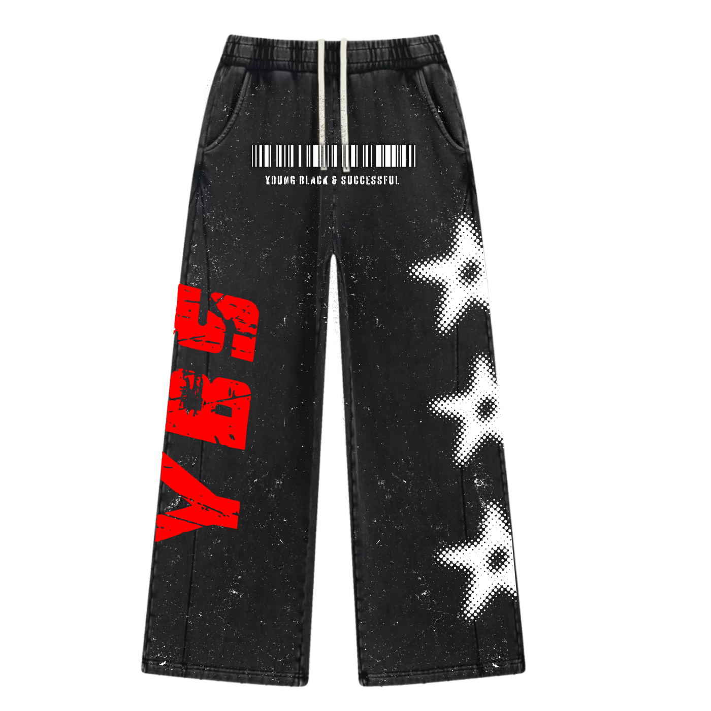 YBS Heavyweight Stars Acid Washed Joggers - Black