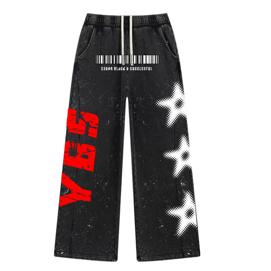 YBS Heavyweight Stars Acid Washed Joggers - Black
